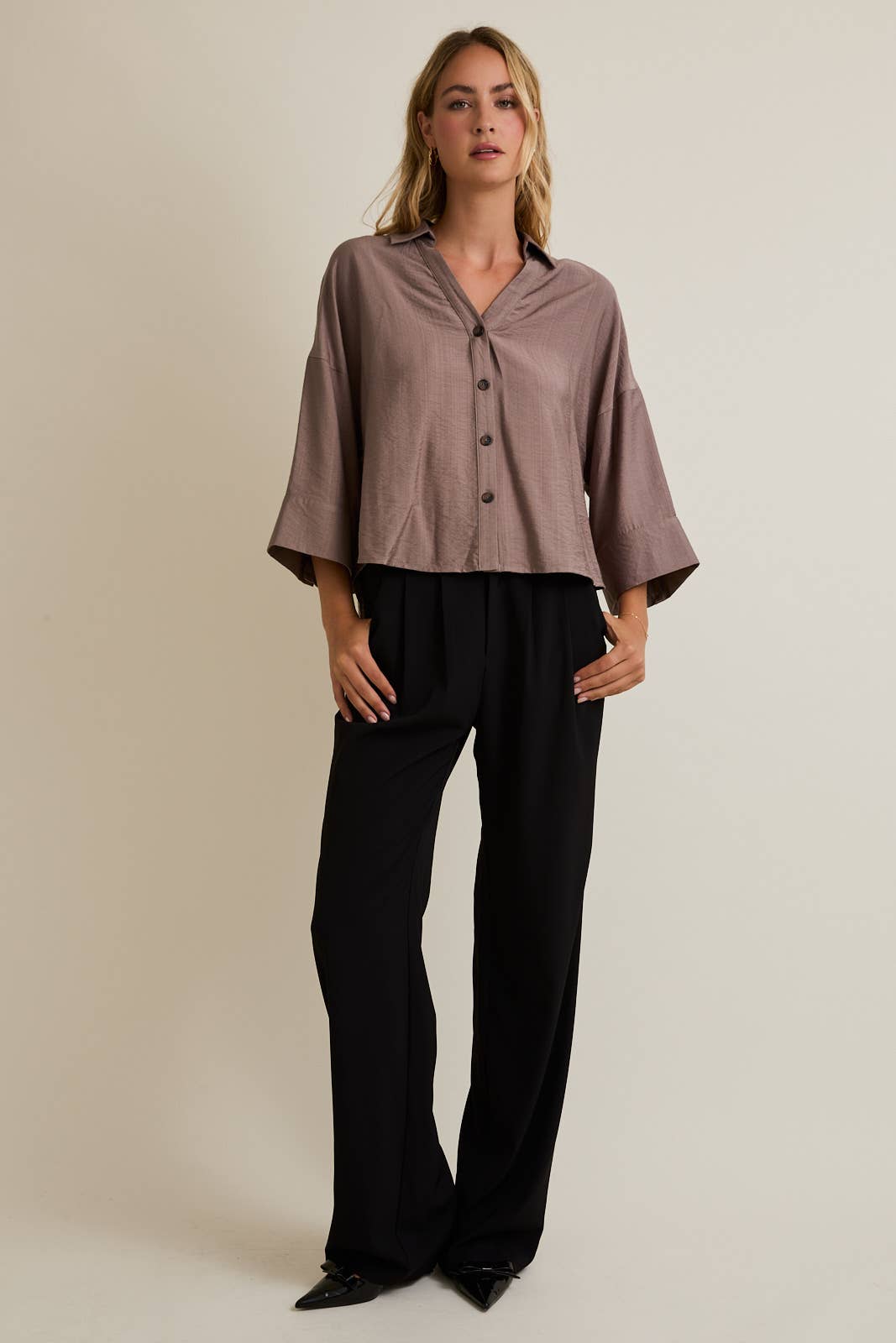 Mushroom- Wide Long Sleeve Button Down