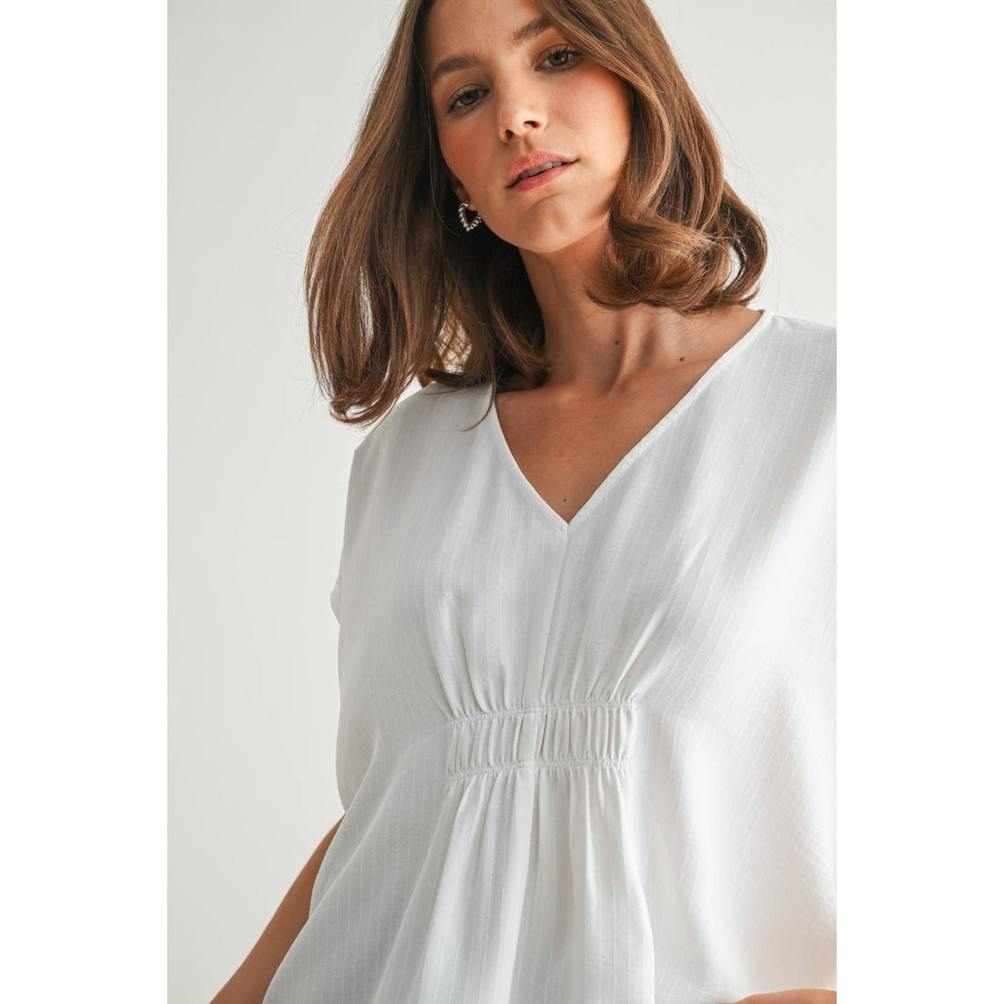 Striped Texture V Neck Woven Top