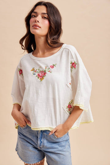 Cross Stitched Floral Embroidered Top