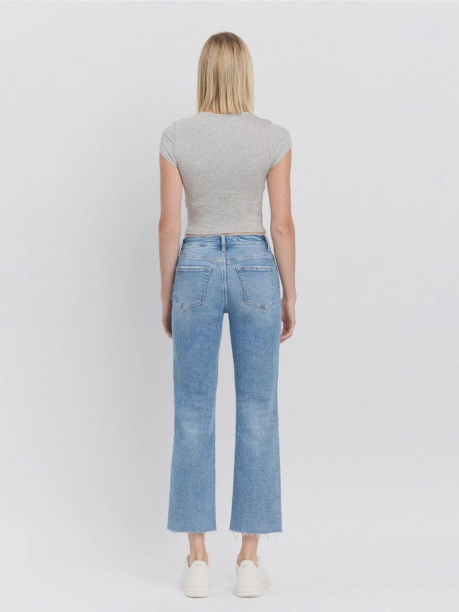High Rise Medium Light Wash Ankle Straight