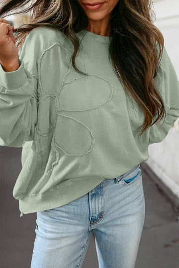 Sage - Drop Shoulder Flower Patch Loose Top