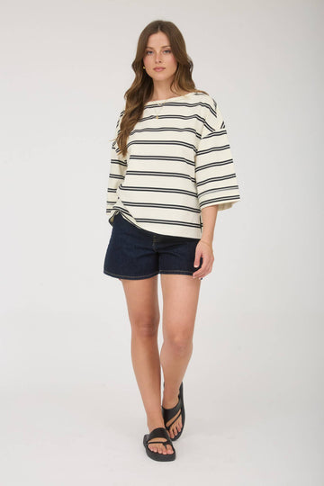 Cream - Stripe Raw Edge Oversize Knit Top