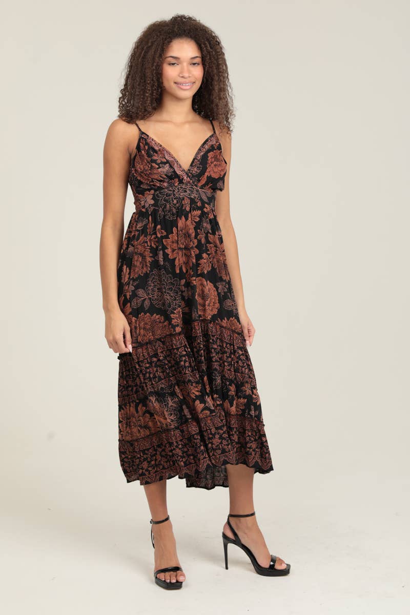 V Neck Printed Maxi Dress