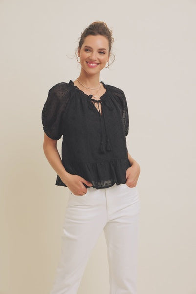 Embroidered Chiffon Flare Blouse