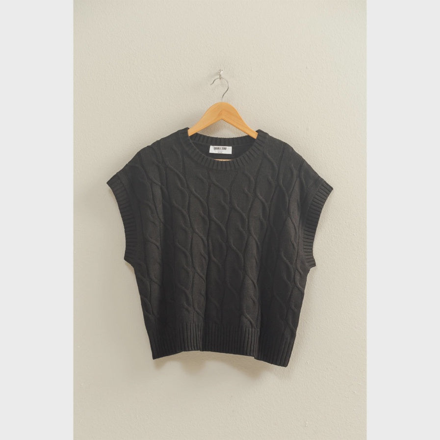 Black Oversized Cable Knit Sweater Vest