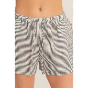 Black - Striped Drawstring Waist Shorts