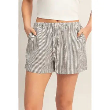 Black - Striped Drawstring Waist Shorts