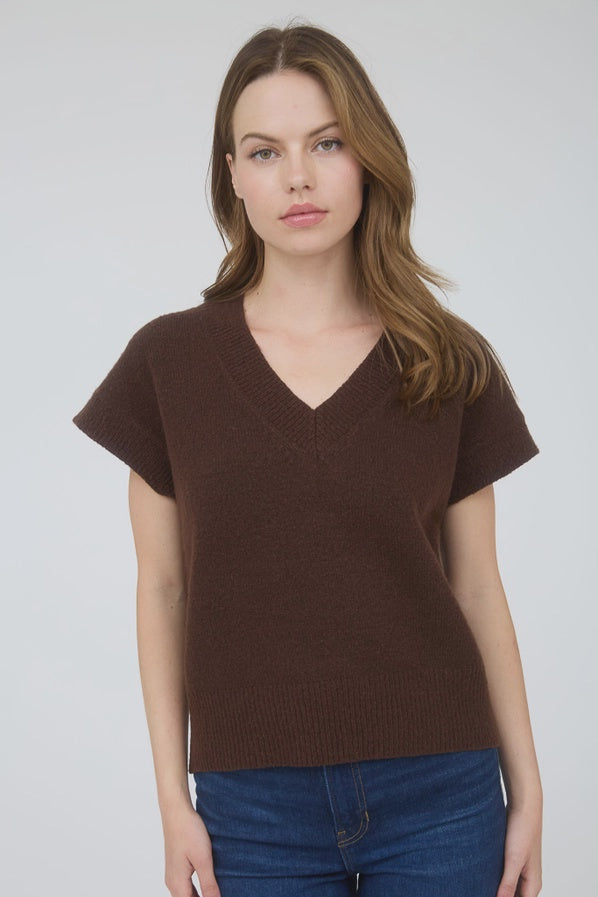 Brown - V Neck Sleeveless Pullover