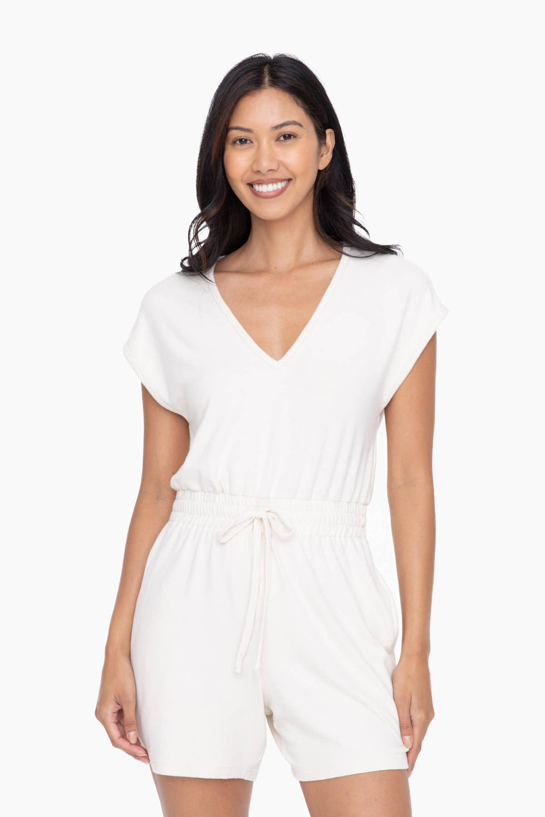 Natural Brushed Hacci V-Neck Romper