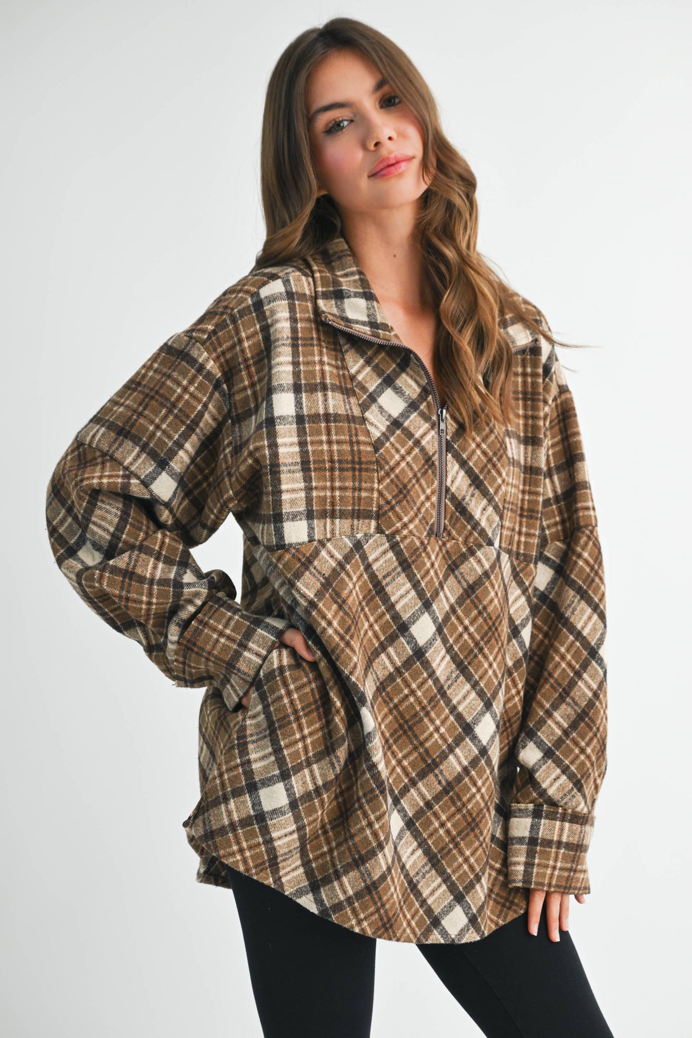 Chocolate - Mya Plaid Oversize Pullover