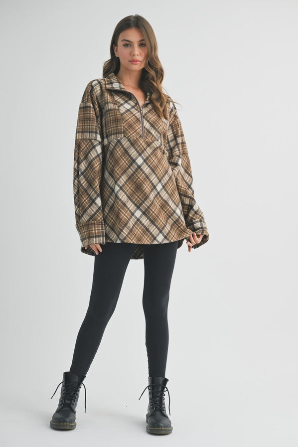 Chocolate - Mya Plaid Oversize Pullover