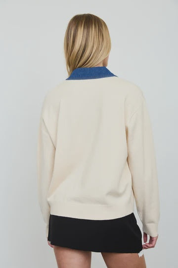 Cream - Denim Polo Knit Pullover