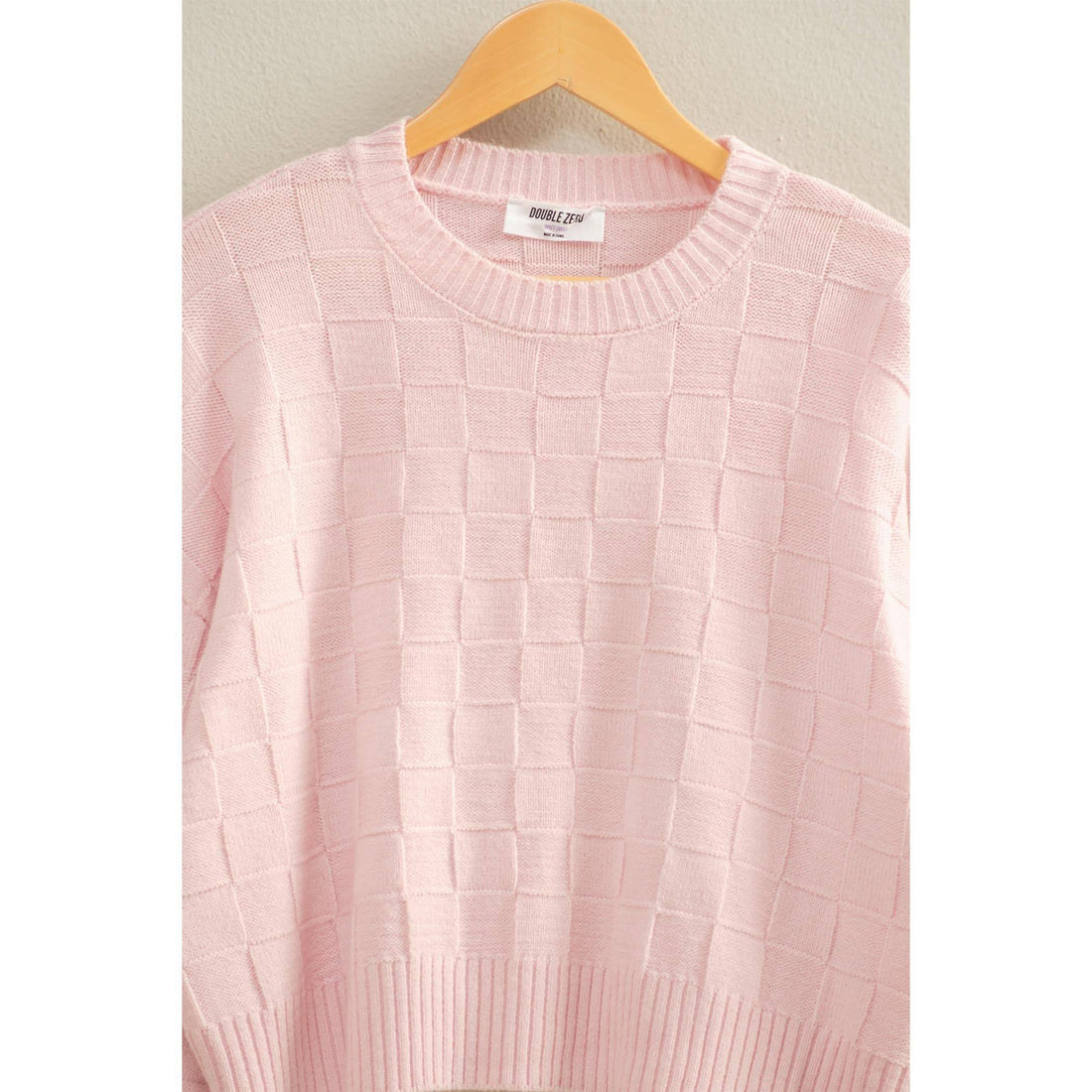 Soft Pink - Checkered Cropped Sweater