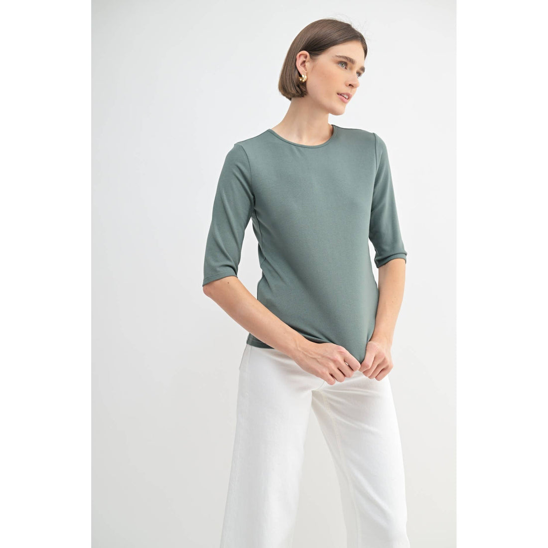 Dark Sage Elbow Sleeve Knit Top