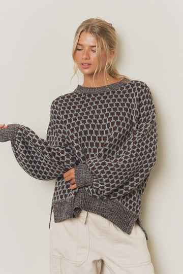 Dusty Blue Marled Trim Relaxed Sweater
