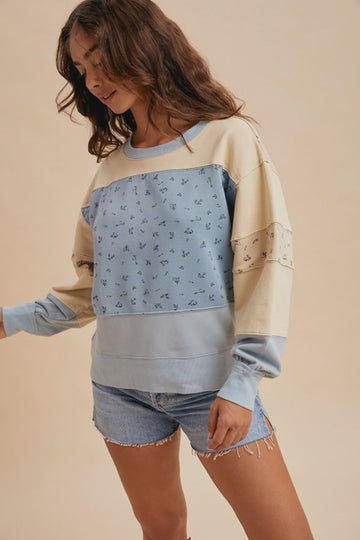 Dusty Blue - Cotton Colorblock Pullover