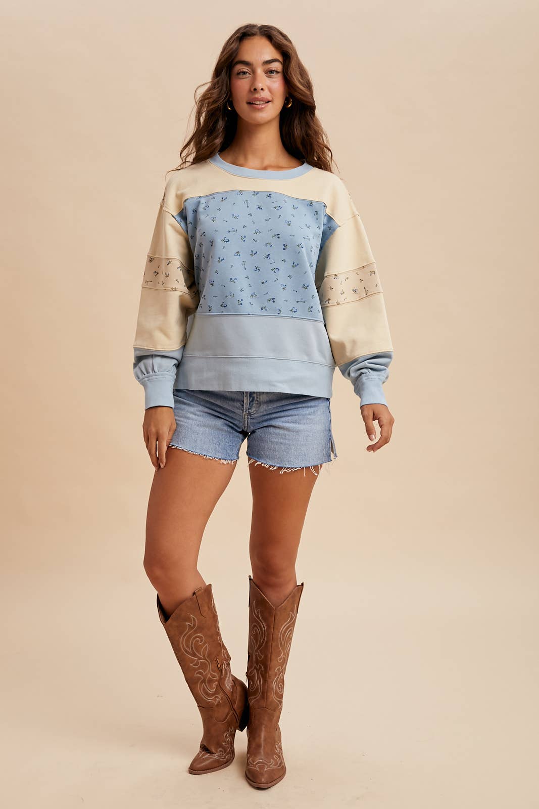 Dusty Blue - Cotton Colorblock Pullover
