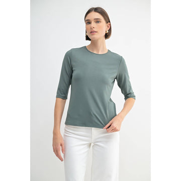 Dark Sage Elbow Sleeve Knit Top
