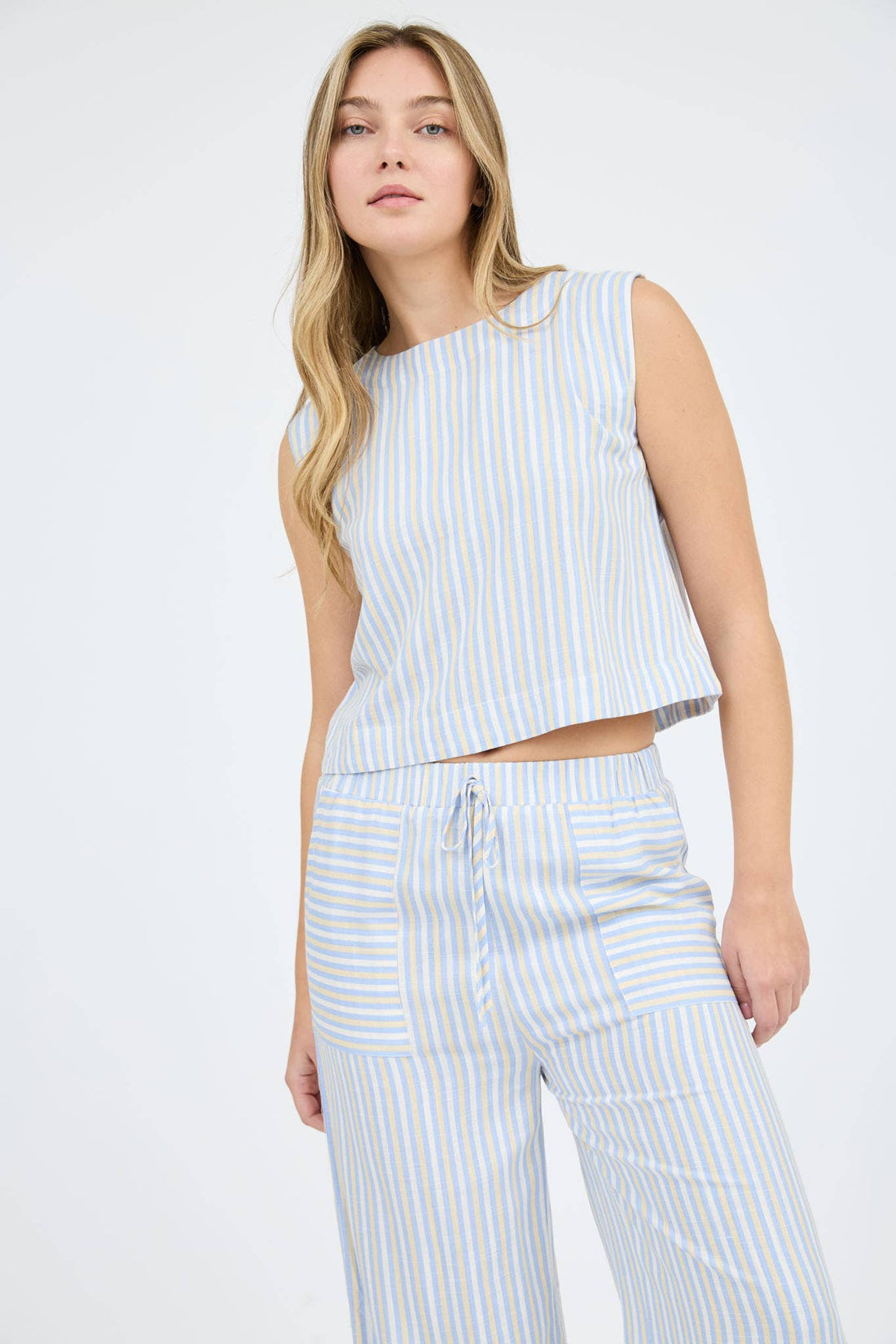 Striped Sleeveless Blouse & Wide Leg Pant Set