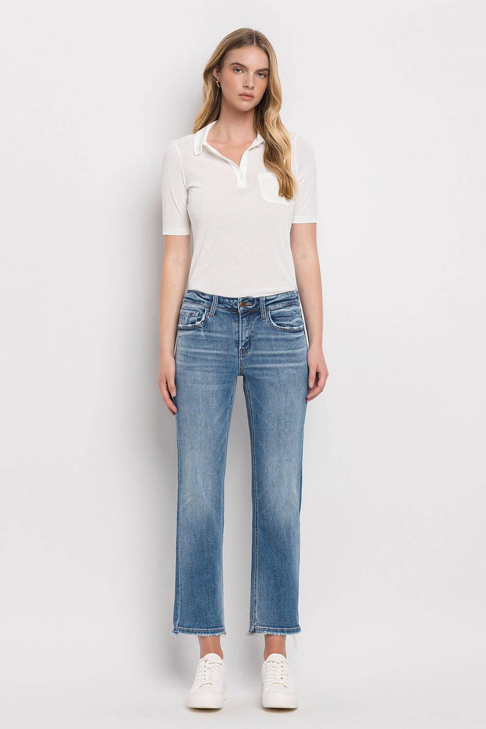 Mid Rise Crop Straight - Uneven Hem Detail