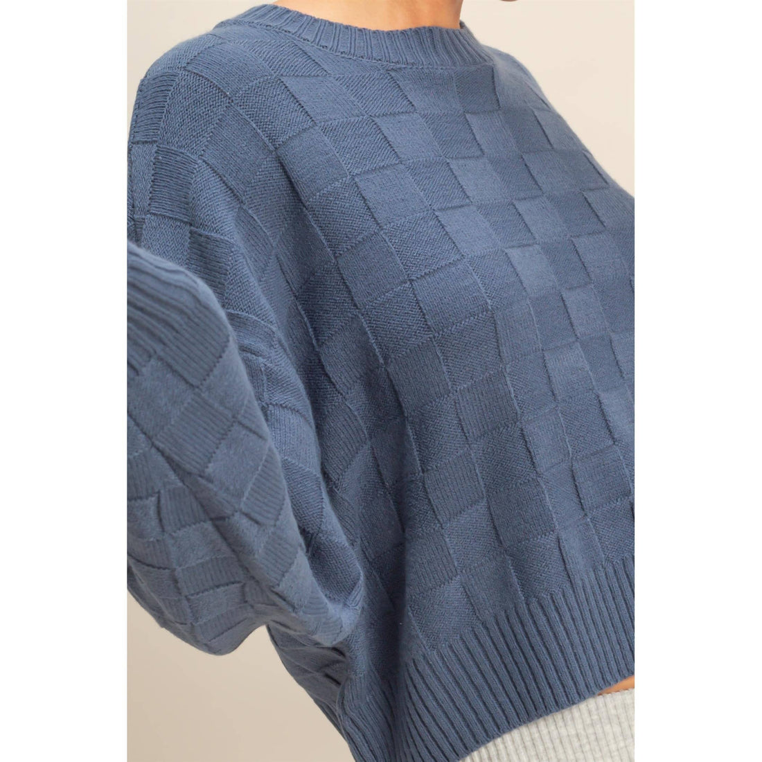 Dusty Navy - Checkered Cropped Sweater Top