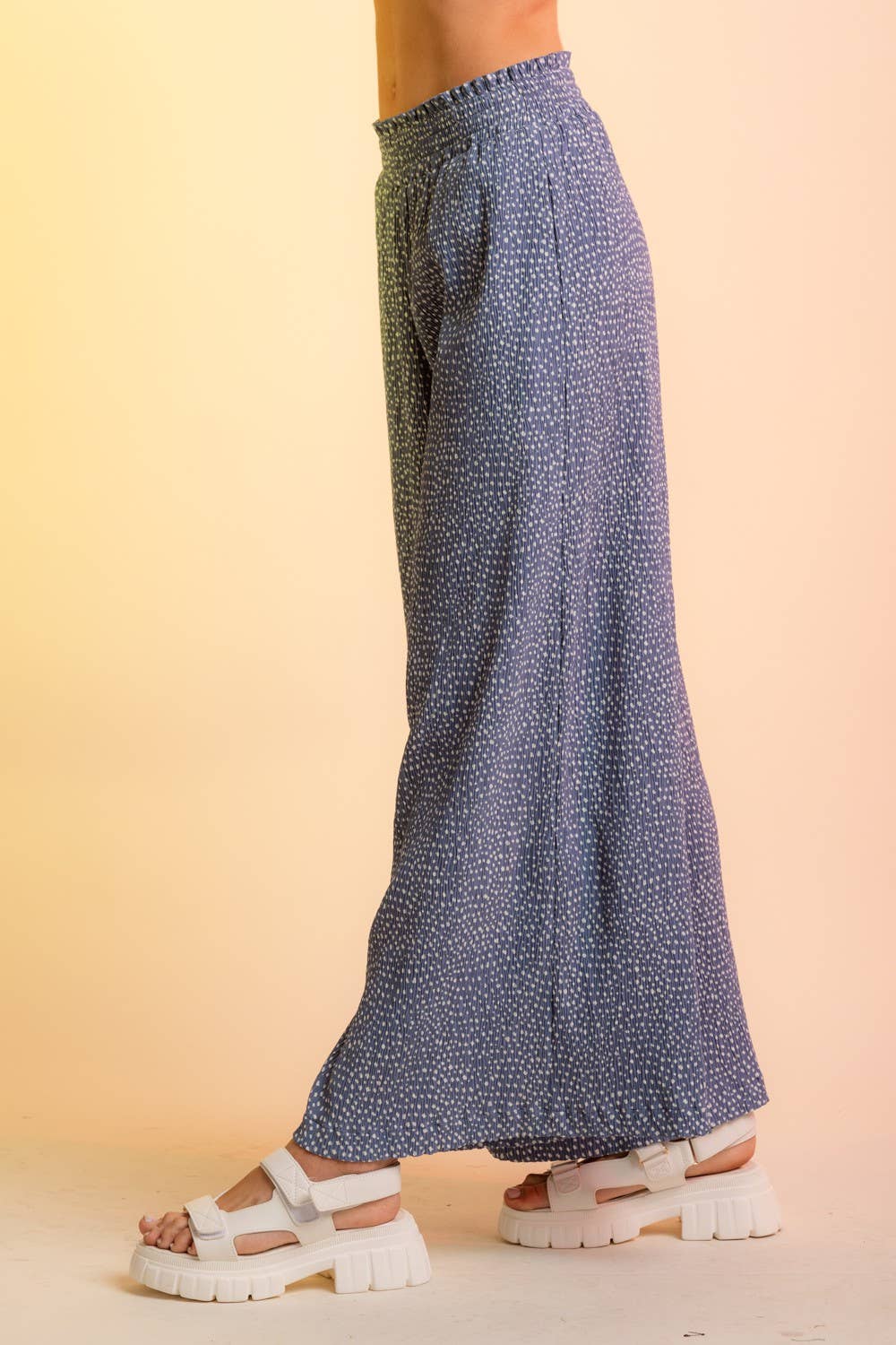 Blue Dotted Crinkle Pants