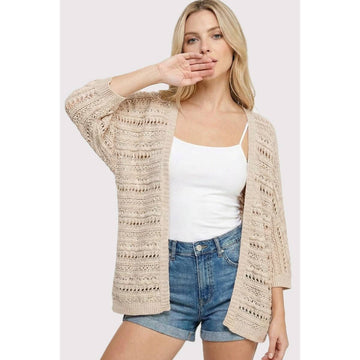 Natural - Open Front Crochet Cardigan