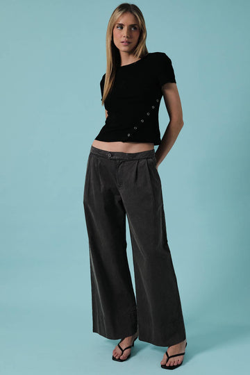 Black Boat Neck Button Down Detail Knit Top