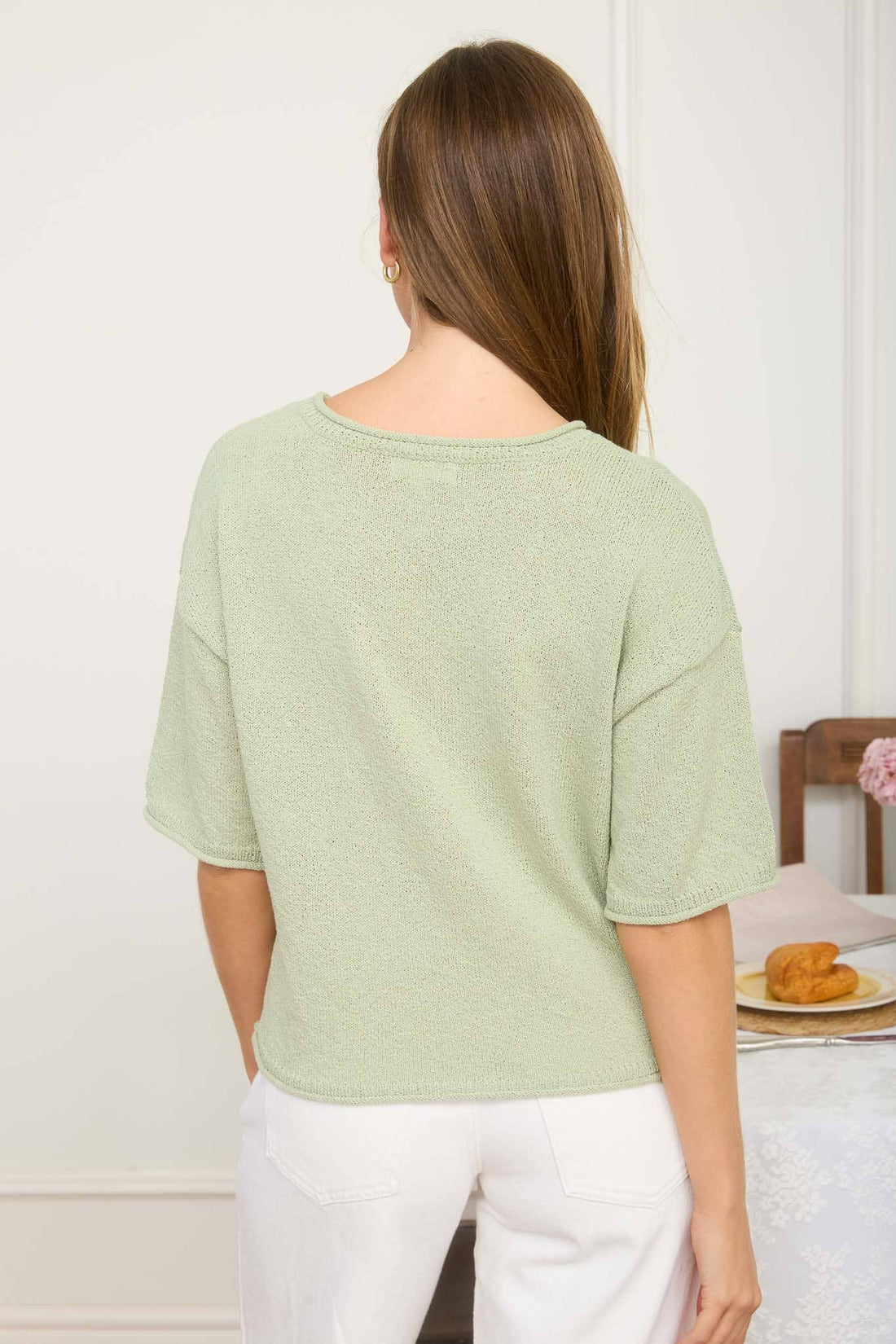 Light Olive Raw Edge Boxy Knit Top