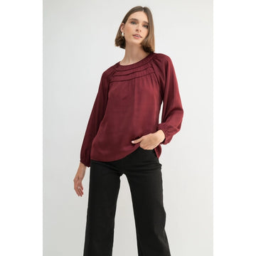 Maroon Satin Shirring Detail Blouse