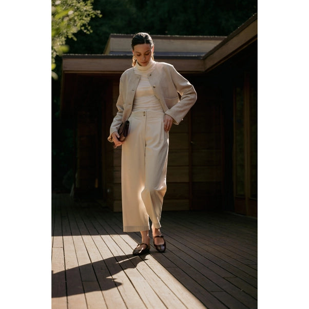 Cream Corduroy Wide Leg Pant