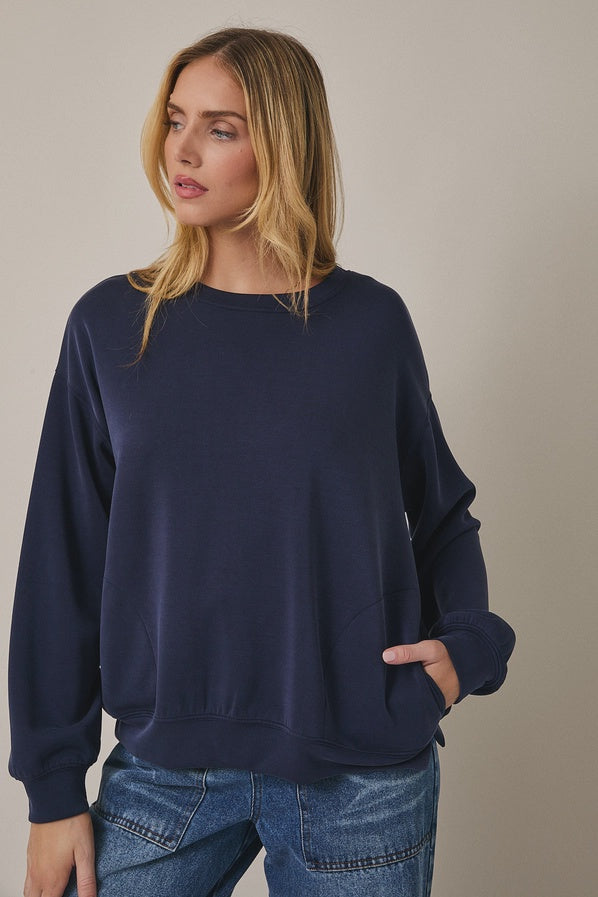 Navy Long Sleeve Side Pocket Top