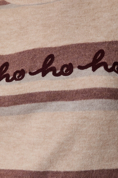 "HoHoHo" Crew Neck Striped Sweater