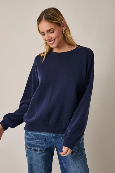 Navy Long Sleeve Side Pocket Top