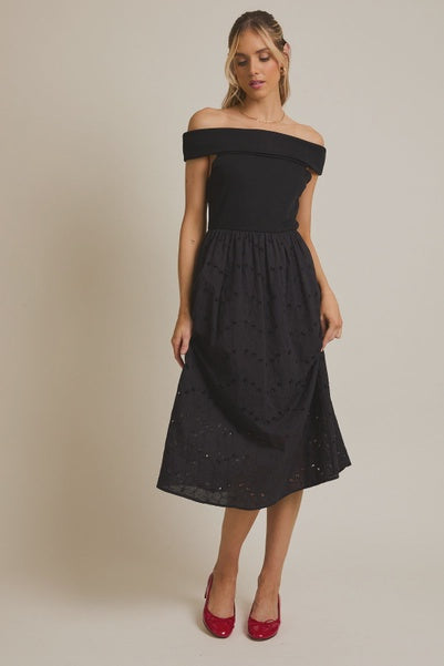 Off Shoulder Lace Midi Dress