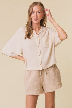 Linen Blend Collared Top