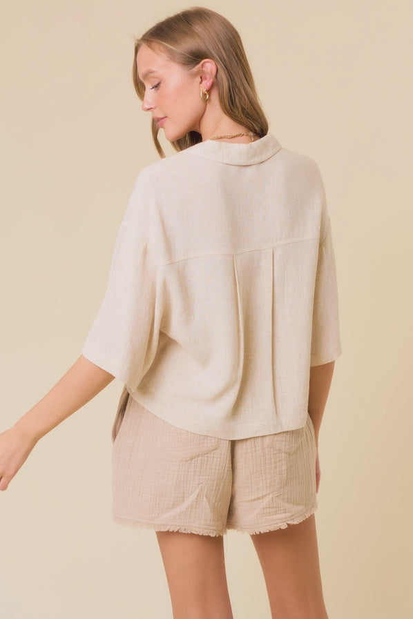 Linen Blend Collared Top