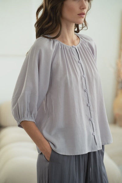 Flowy Linen Blouse 3/4 Sleeve
