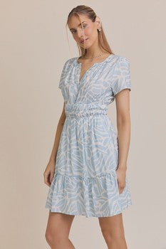 Abstract Light Blue Print Dress