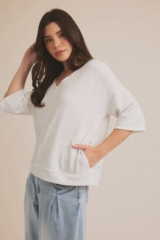 Light Grey Wide 3/4 Sleeve Top