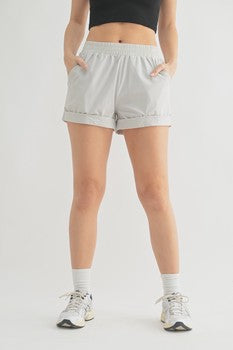Pale Grey High Waisted Cuffed Athleisure Shorts