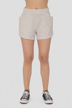 Pale Grey - Curved Hemline Athleisure Shorts