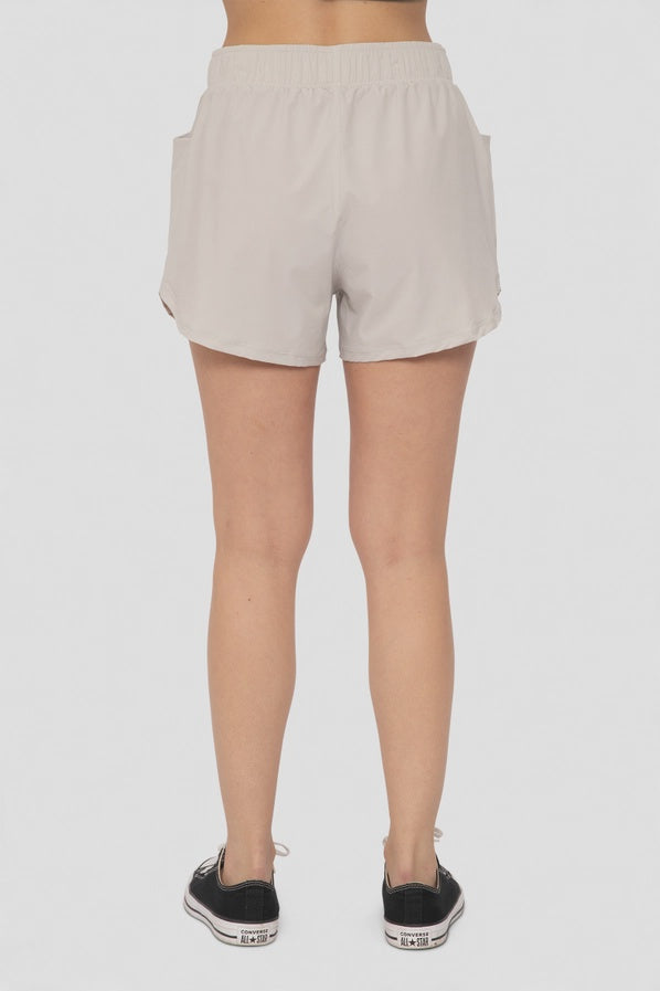 Pale Grey - Curved Hemline Athleisure Shorts