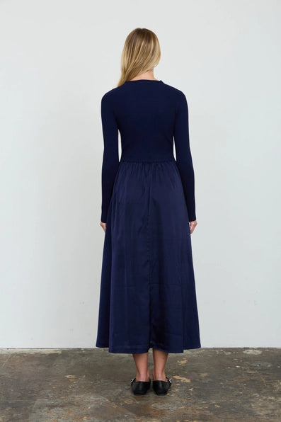 Navy Ribbed Mock Neck Twofer Dress