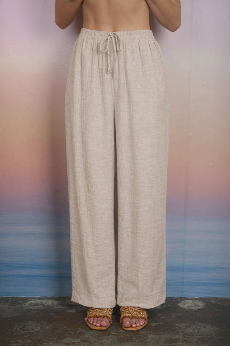 Textured Drawstring Detail Wide Leg Lounge Pants