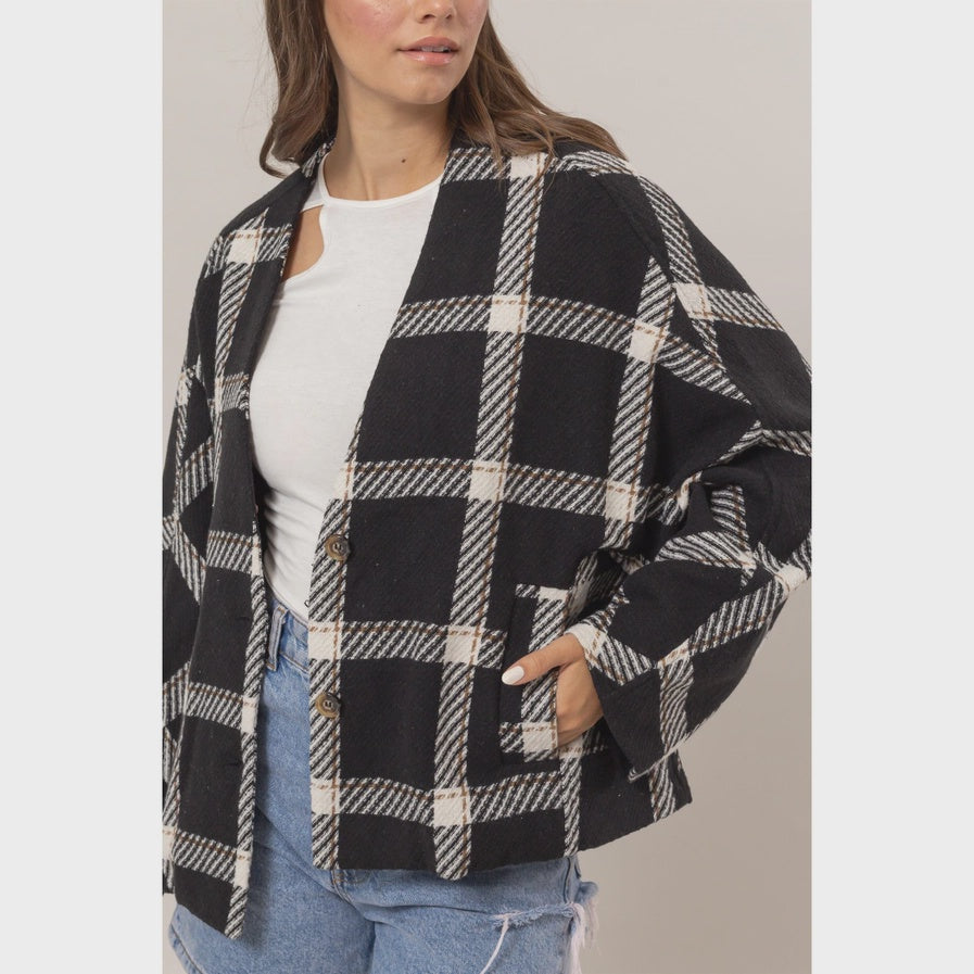 Black Plaid Oversized Jacket