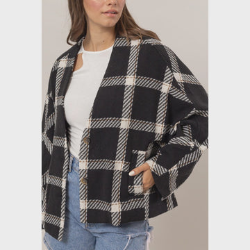 Black Plaid Oversized Jacket