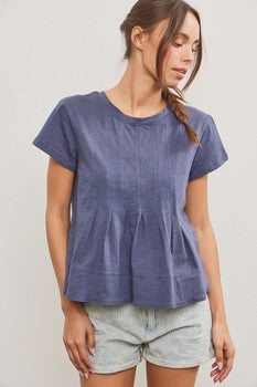 Washed Navy Pleated Swing Top