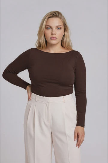 PLUS / Boat Neck Long Sleeve Knit Top