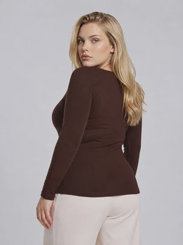 PLUS / Boat Neck Long Sleeve Knit Top